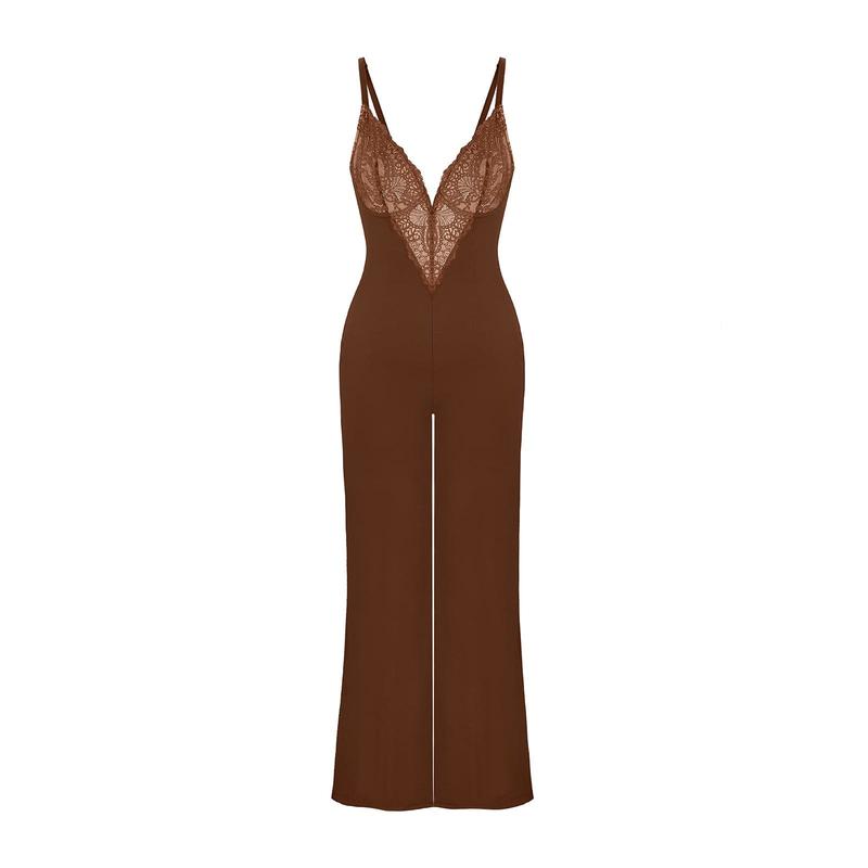 Popilush Shapewear Lace V-Neck Wide-Leg Jumpsuit