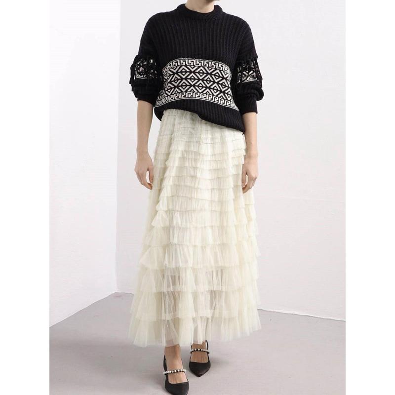 Women's Long Skirt Multilayer Mesh Pleated High Waist High Stretch Elegant Solid Color Cake Skirt Fashion Light