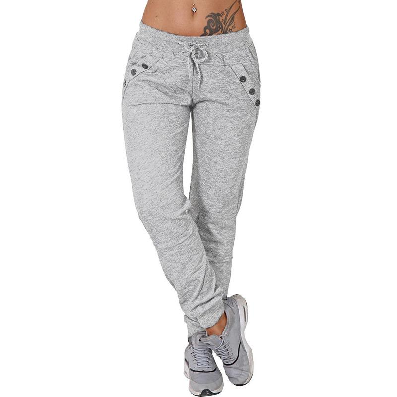 Women's All Seasons Solid Drawstring Waist Long Pants with Pockets, Casual Slim Elastic Waist Sweatpants Jogger Pants Fabric Womenswear