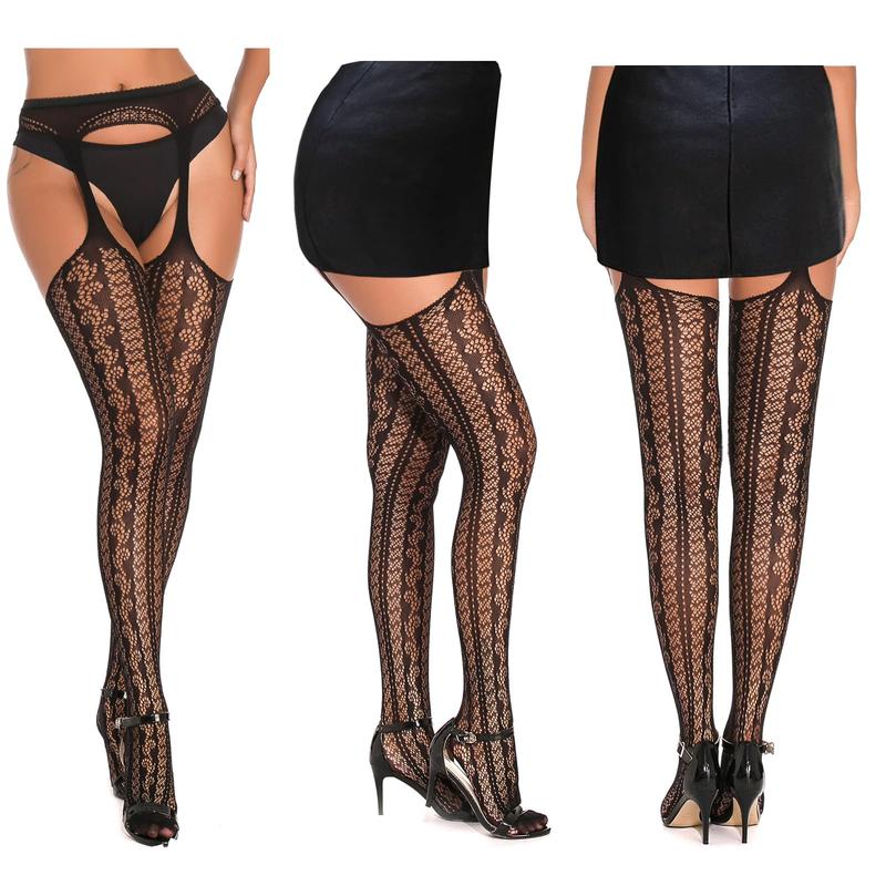 5 Pairs of Women's Fishnet Thigh High Garter Pattern Leggings, Garter Sets and Girls Garter Tights