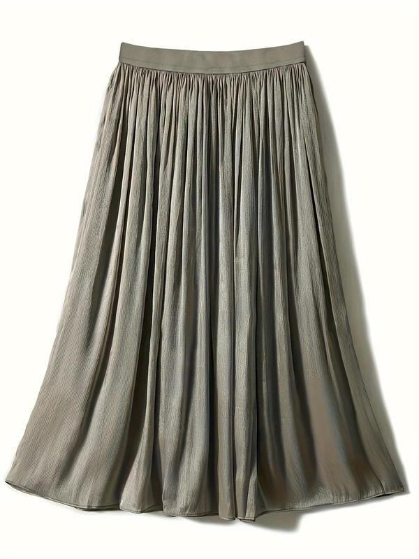 Women's Solid Pleated A Line Skirt, Elegant Fashion Long Skirt for Daily Outdoor Wear, Ladies Bottoms for All Seasons