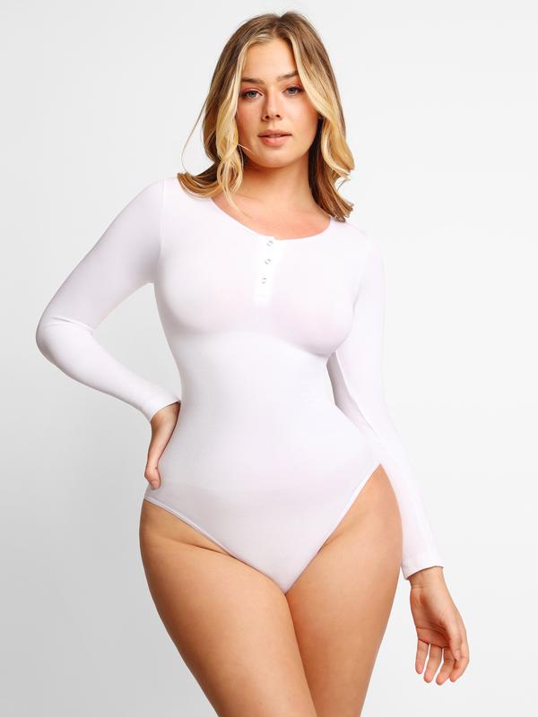 Popilush Seamless Modal Long Sleeve Shapewear Bodysuit PSA