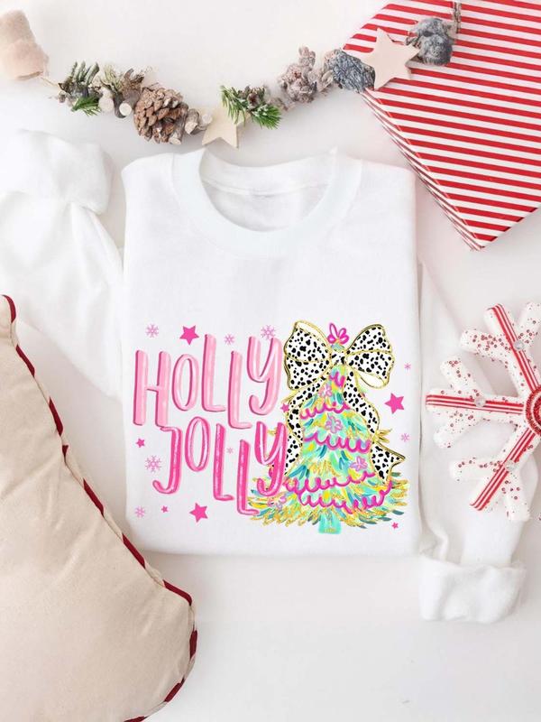 Women's Christmas Tree Print Round Neck Sweatshirt, Casual Long Sleeve Crew Neck Pullover for Fall & Winter, Women's Clothes for Daily Wear