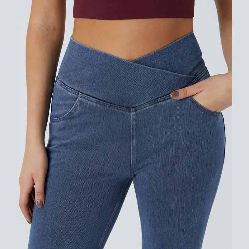 Halara Halara Flex™ High Waisted Crossover Pocket Washed Stretchy Knit Casual Super Flare Jeans