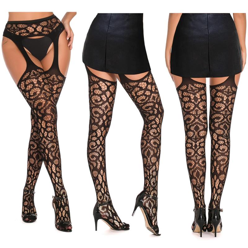 5 Pairs of Women's Fishnet Thigh High Garter Pattern Leggings, Garter Sets and Girls Garter Tights