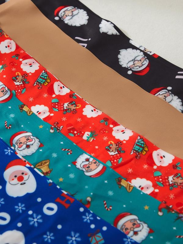  All Over Print Christmas Themed Brief, Soft Comfy Breathable Panties for Daily Wear, Women's Underwear for All Seasons