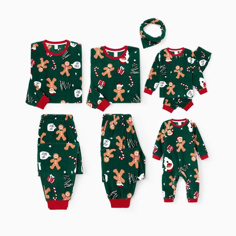 PatPat Christmas Pajamas Family Matching Fleece Gingerbread Man Long Sleeves Pajamas Sets with Pockets