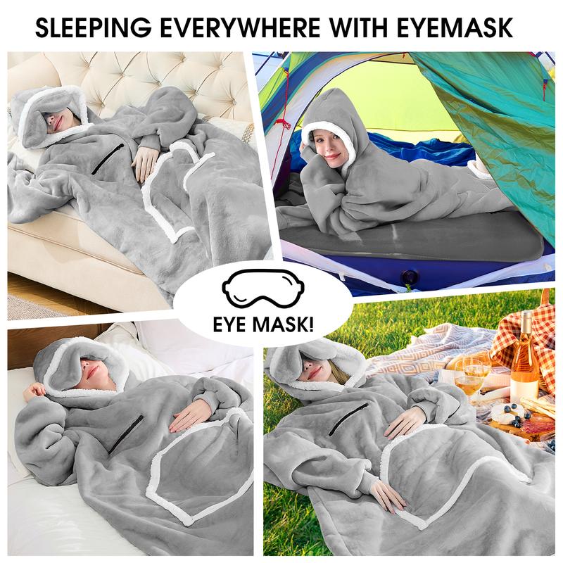 Eye Mask Oversized Wearable Blanket Hoodie,Giant Blanket Hoodie with Sleeves Extra Long