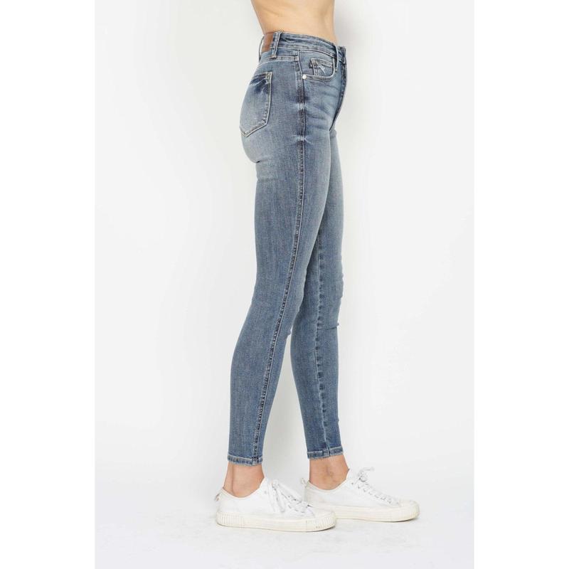 JUDY BLUE HI WAIST TUMMY CONTROL CONTRAST WASH SKINNY JEANS