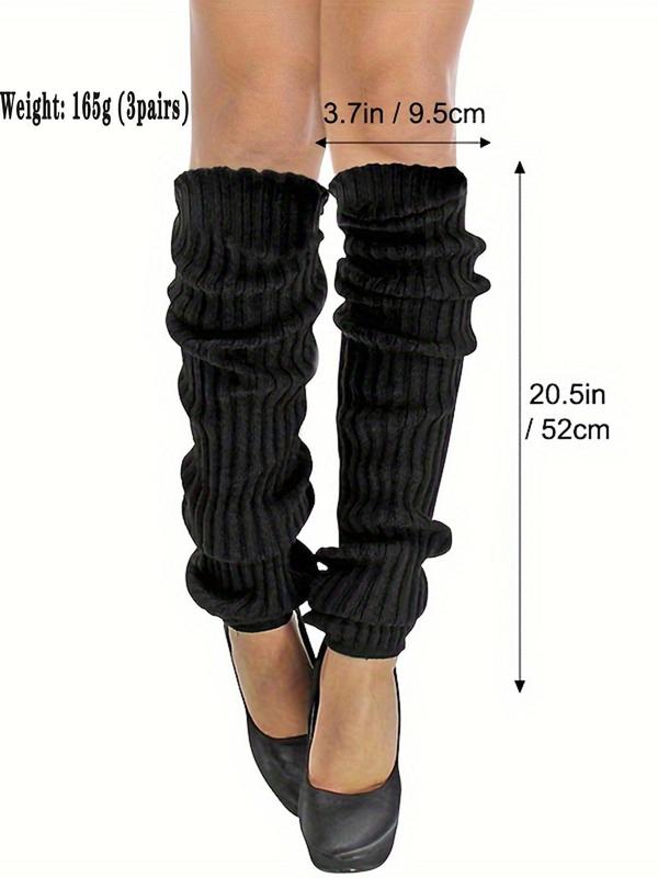 3 Pairs Minimalist Solid Textured Ribbed Leg Warmers, Casual Soft Cozy Warm Leg Warmers for Fall & Winter, Sports Leg Warmers for Women & Girls