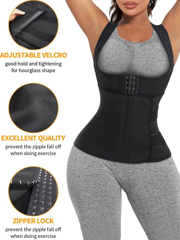 Women's Solid Color Sauna Vest, Tummy Control Shaper, Waist Trainer, Women's Shapewear Top for Daily Wear