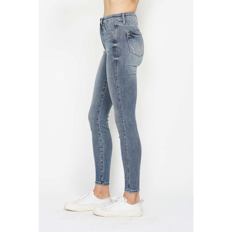 JUDY BLUE HI WAIST TUMMY CONTROL CONTRAST WASH SKINNY JEANS