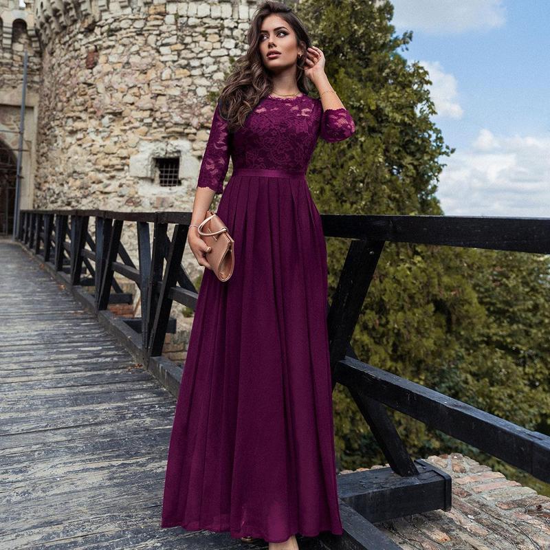 Miusol M22073 Women's Elegant Floral Lace 3 4 Sleeve Bridesmaid Formal Maxi Dress