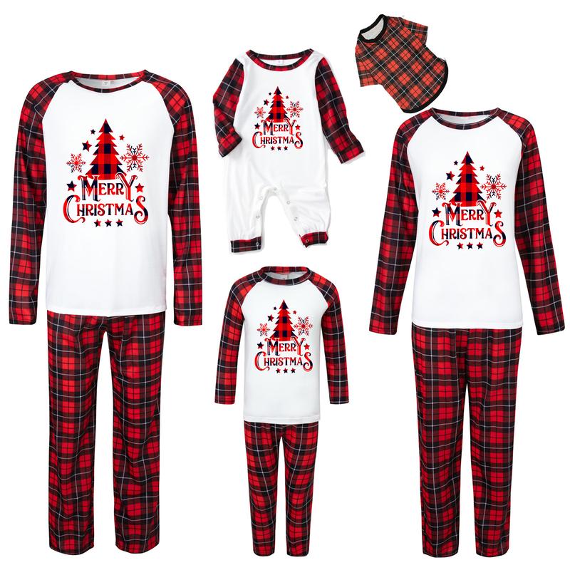 2024 New Christmas Pajamas for Family Long Sleeve Snowflake Tree Print Tops + Plaid Pants Set Winter Sleepwear Xmas Pj's Clothes Homewear Loungewear Nightwear Womenswear Baby Dog Suits Womenswear Baby