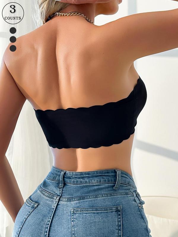 Women's Solid Color Hook & Eye Front Crop Tube Top Bra, Casual Breathable Comfortable Strapless Push Up Bra, Ladies Underwear for All Seasons