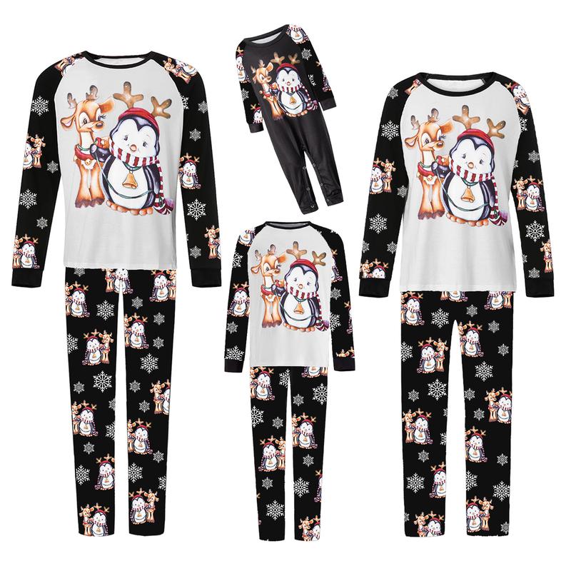 Family Matching Christmas Pajamas Set, Long Sleeve Christmas Cartoon Elk Print Tops Trousers Suit for Kid Dad Mom   Romper Womenswear Clothing