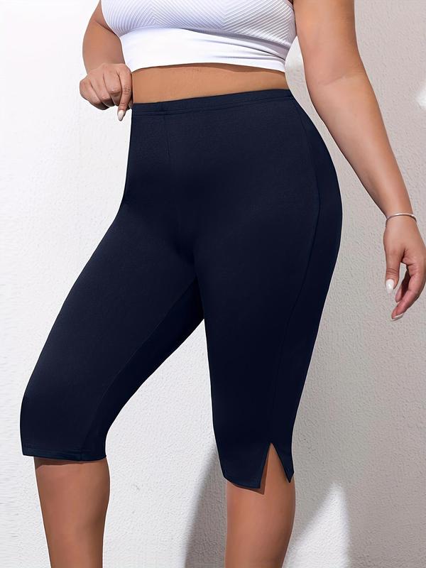  Spring Solid Split Hem High Waist Skinny Knee Length Shorts, Summer Clothes Women, Casual Comfy Breathable Stretchy Seamless Leggings, Back to School Outfits, Summer Female Shorts, Shorts for Lady, Women's Bottoms for Daily Wear