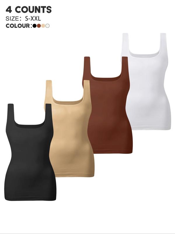 Women's Solid Color Square Neck Shapewear Tank Top, Tummy Control Sleeveless Shapewear Top, Seamless Shapewear Top for Daily Wear