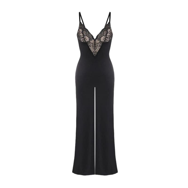 Popilush Shapewear Lace V-Neck Wide-Leg Jumpsuit