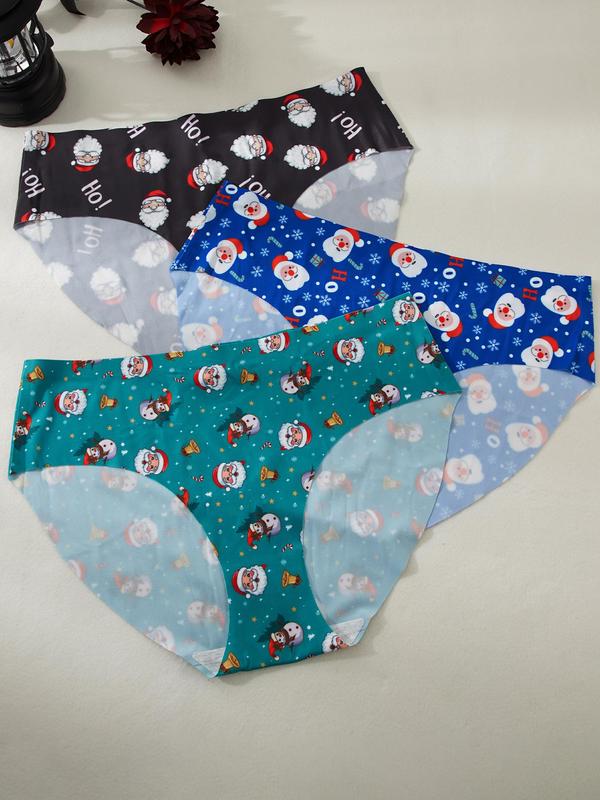  All Over Print Christmas Themed Brief, Soft Comfy Breathable Panties for Daily Wear, Women's Underwear for All Seasons