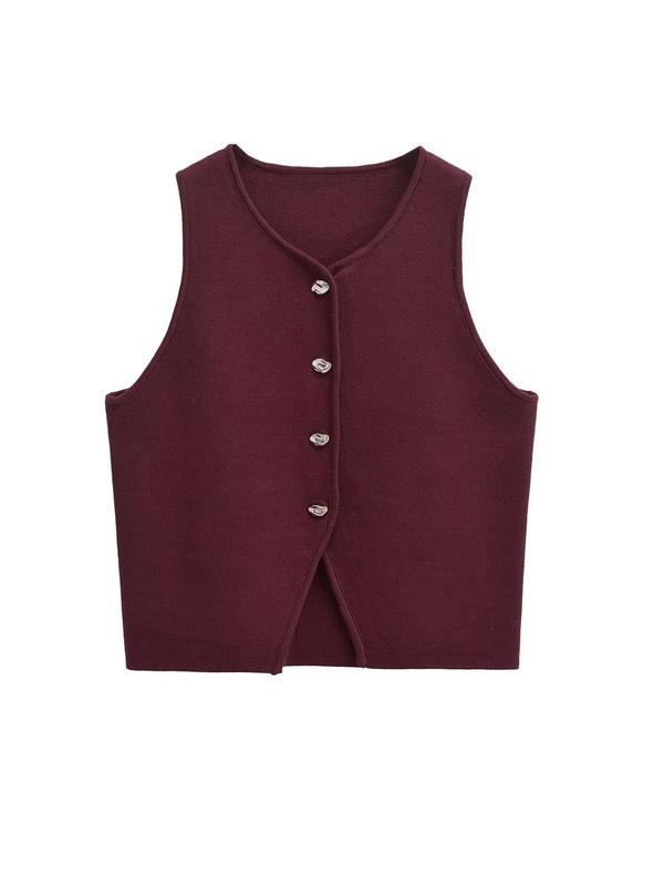 Women's Plain Button Front V Neck Sweater Vest, Casual Sleeveless Knit Top for Spring & Fall, Fashion Women's Knitwear for Daily Wear