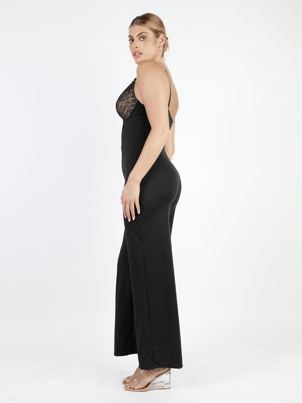 Popilush Shapewear Lace V-Neck Wide-Leg Jumpsuit