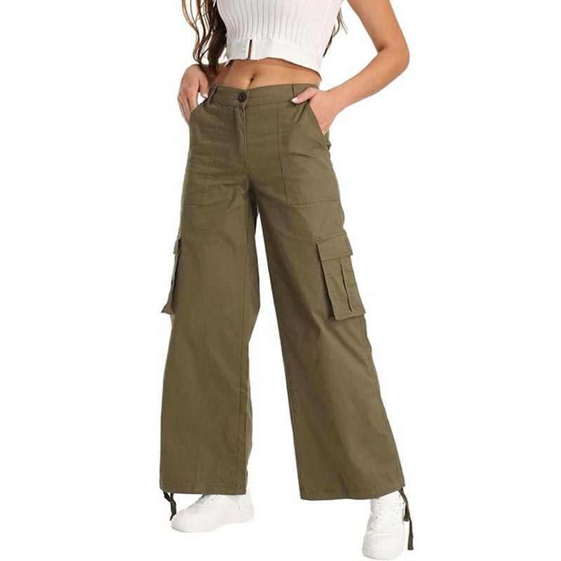 Womens  High Waisted Hiking Pants Multiple Pocket Work Pants Straight Leg Casual Cargo Pants With Adjustable Trouser cuffs Blank And ArmyGreen For Ladies