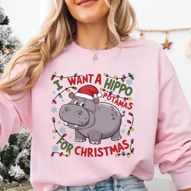 Hippopotamus For Christmas Shirt, I Want A Hippo Potamus For Christmas Hoodie, All Sizes Colors for Men and Women Top Womenswear