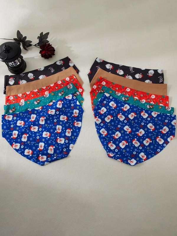  All Over Print Christmas Themed Brief, Soft Comfy Breathable Panties for Daily Wear, Women's Underwear for All Seasons