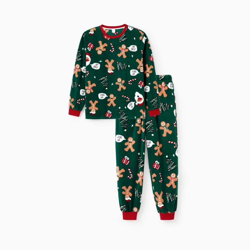 PatPat Christmas Pajamas Family Matching Fleece Gingerbread Man Long Sleeves Pajamas Sets with Pockets