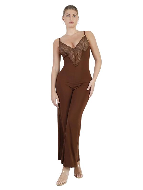 Popilush Shapewear Lace V-Neck Wide-Leg Jumpsuit