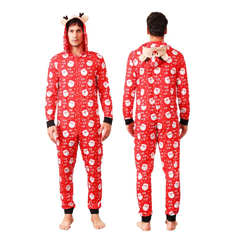 Matching Christmas Pajamas for Family Long Sleeve Santa Print Hooded Romper Zip Up Jumpsuits Xmas Pj's Clothes Homewear Sleepwear Loungewear Nightwear Bodysuit Womenswear  Round Neck Winter Womenswear Outdoors