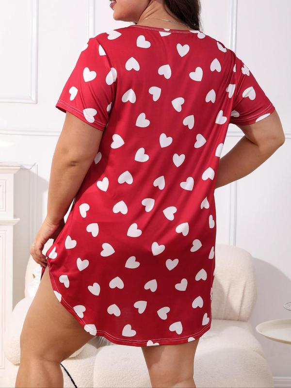  All Over Print Round Neck Tee Nightdress, Casual Short Sleeve Nightgown for Summer, Women's Sleepwear for Indoor Home Wear