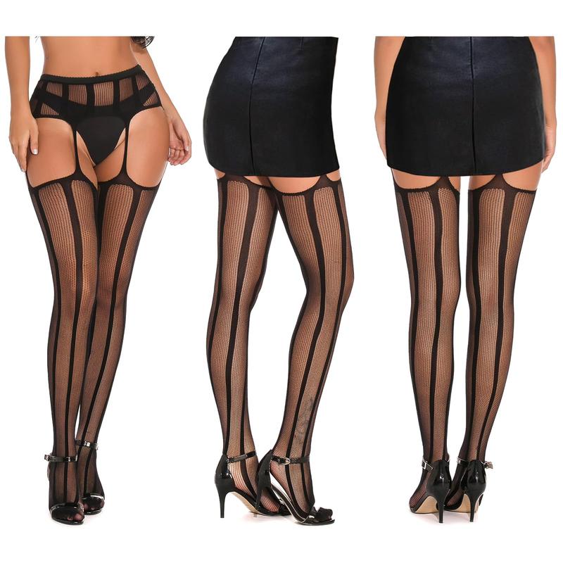 5 Pairs of Women's Fishnet Thigh High Garter Pattern Leggings, Garter Sets and Girls Garter Tights