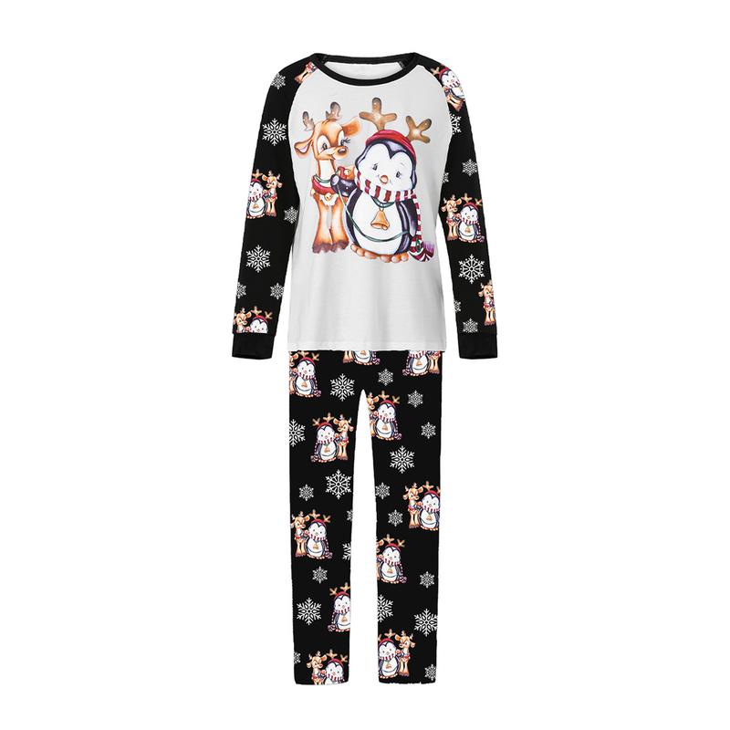 Family Matching Christmas Pajamas Set, Long Sleeve Christmas Cartoon Elk Print Tops Trousers Suit for Kid Dad Mom   Romper Womenswear Clothing