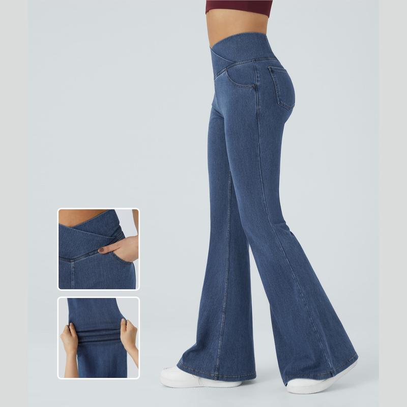 Halara Halara Flex™ High Waisted Crossover Pocket Washed Stretchy Knit Casual Super Flare Jeans