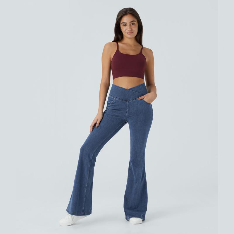 Halara Halara Flex™ High Waisted Crossover Pocket Washed Stretchy Knit Casual Super Flare Jeans