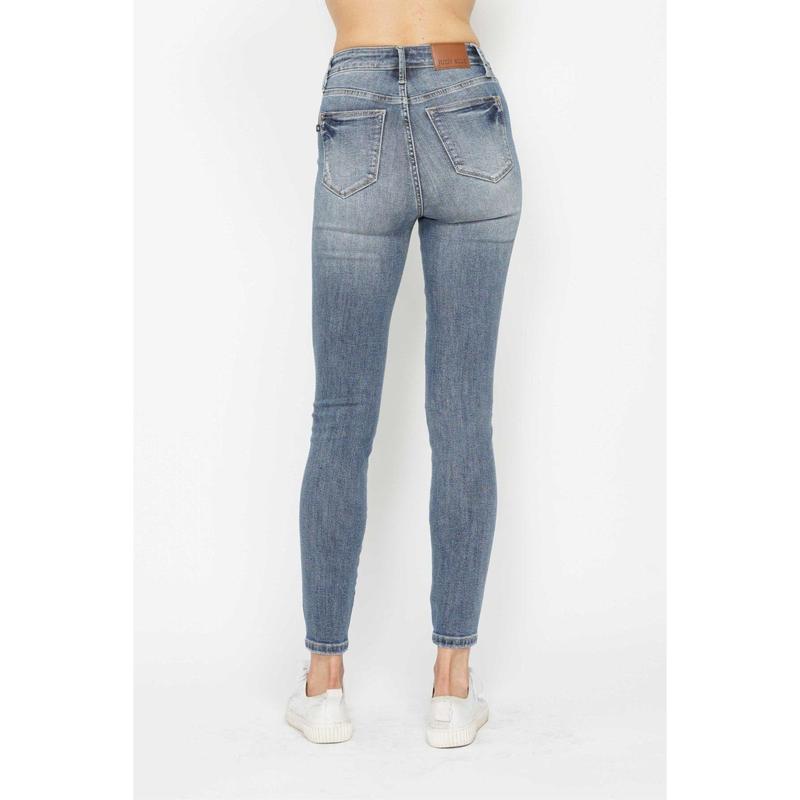 JUDY BLUE HI WAIST TUMMY CONTROL CONTRAST WASH SKINNY JEANS