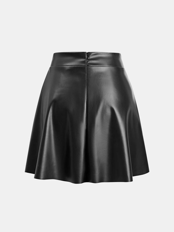 YOZY Women's Solid Zipper Back PU Skirt, Fashionable High Waist A Line Skirt for Daily Outdoor Wear, Ladies Bottoms for All Seasons