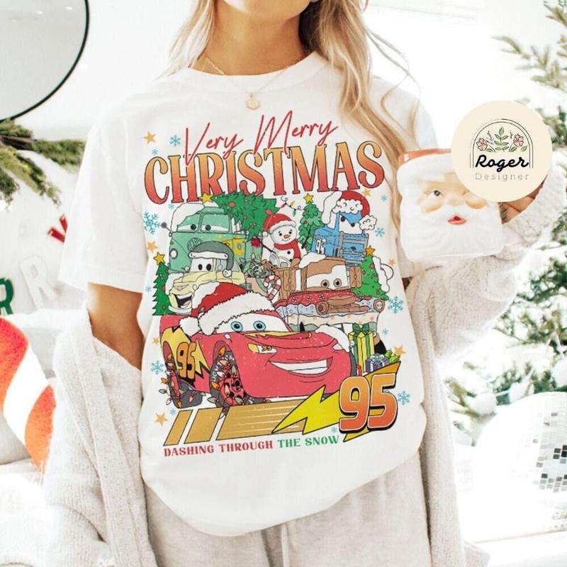 Retro Cars Christmas Shirt, Lightning McQueen Tow Mater Luigi Guido Cars Mickkey's Very Merry Christmas Party, Cars Land Xmas Family RDEZ