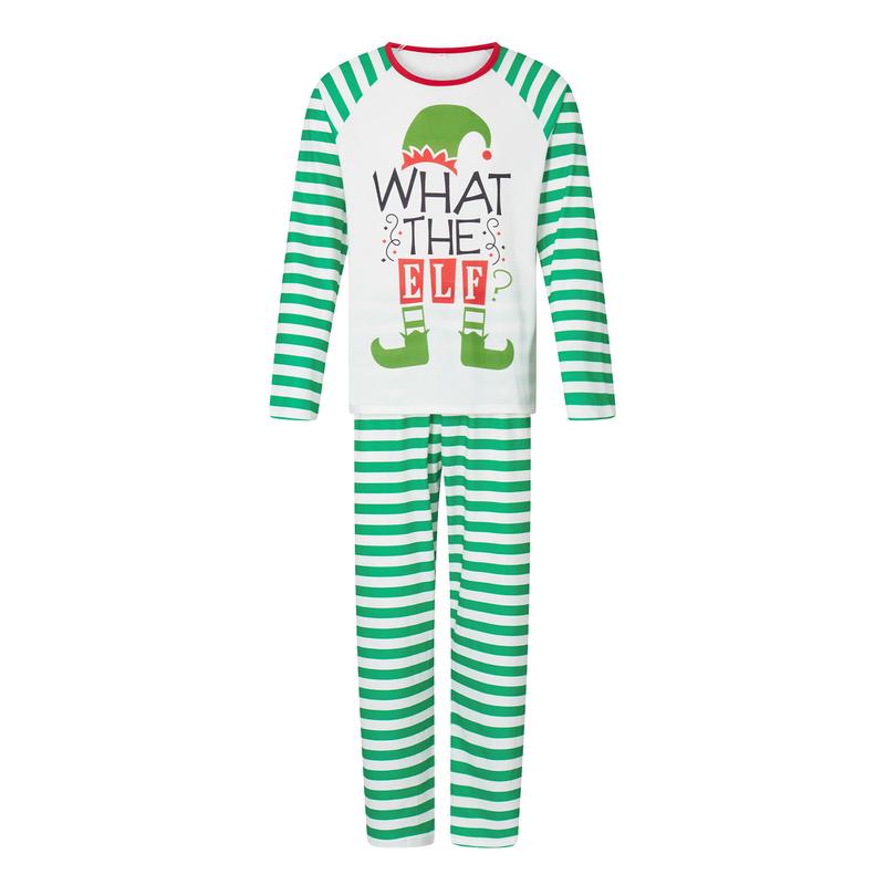 HS4997 Playful Elf Christmas Family Set, Green and White Striped Parent-Child Home Clothes