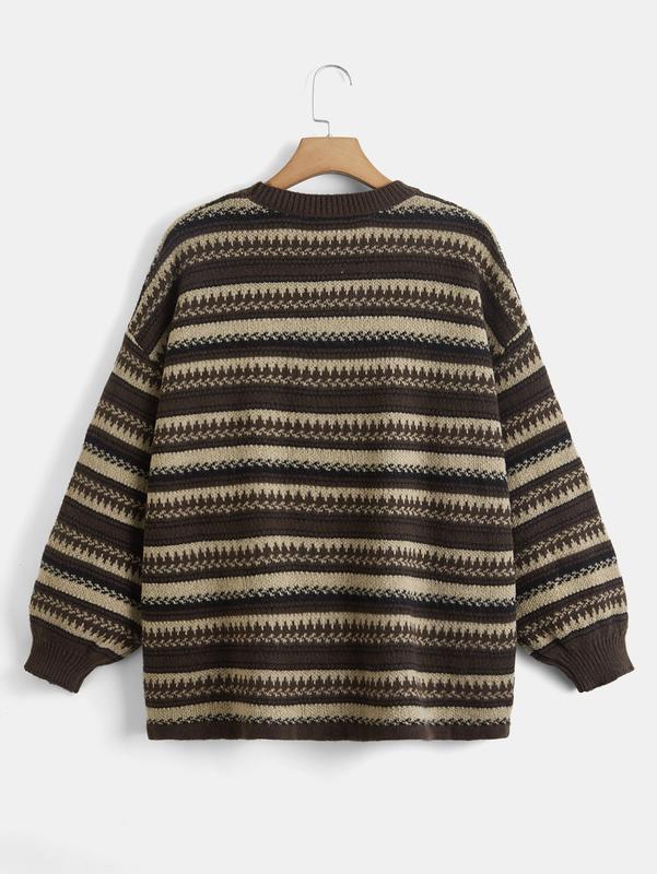 ROMWE Academia Striped Pattern Drop Shoulder Sweater