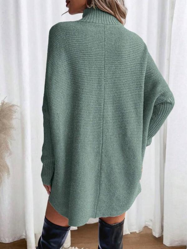 Women's Solid Color High Neck Sweater Dress, Casual Long Sleeve Jumper Short Dress for Fall & Winter, Women's Knitwear for Daily Wear Turtleneck