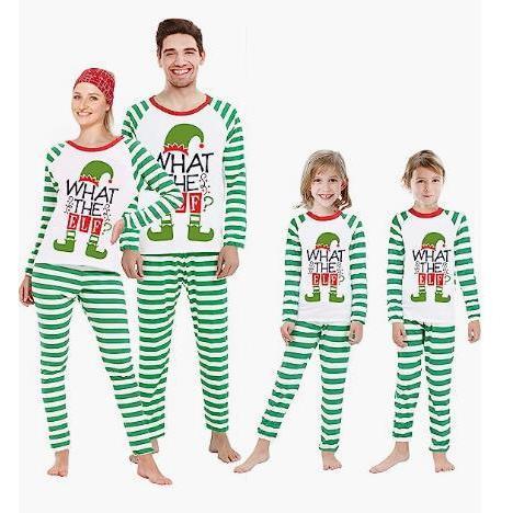 HS4997 Playful Elf Christmas Family Set, Green and White Striped Parent-Child Home Clothes