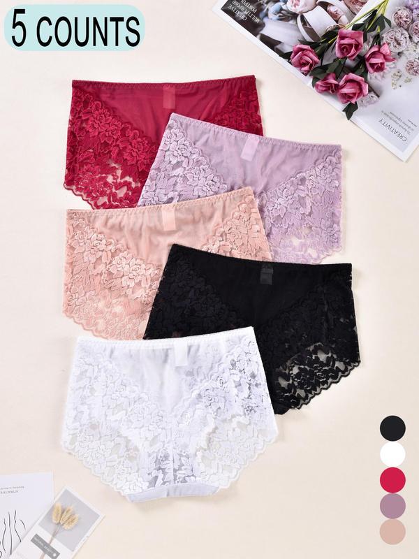 Women's Floral Lace High Waist Panty, Soft Comfy Breathable Knicker for Daily Wear, Underwear for All Seasons