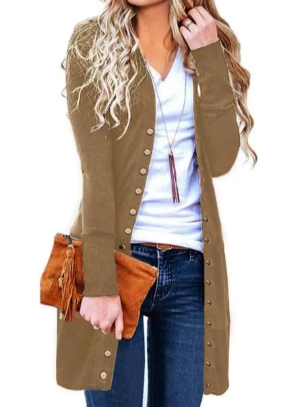 Women's 2024 Fall Solid Button Front V Neck Coat without Tee, Casual Long Sleeve Button Up Cardigan for Spring & Fall, Women's Clothing for Daily Wear, Back To School Outfit, Coats for Women, Fall Clothing Women