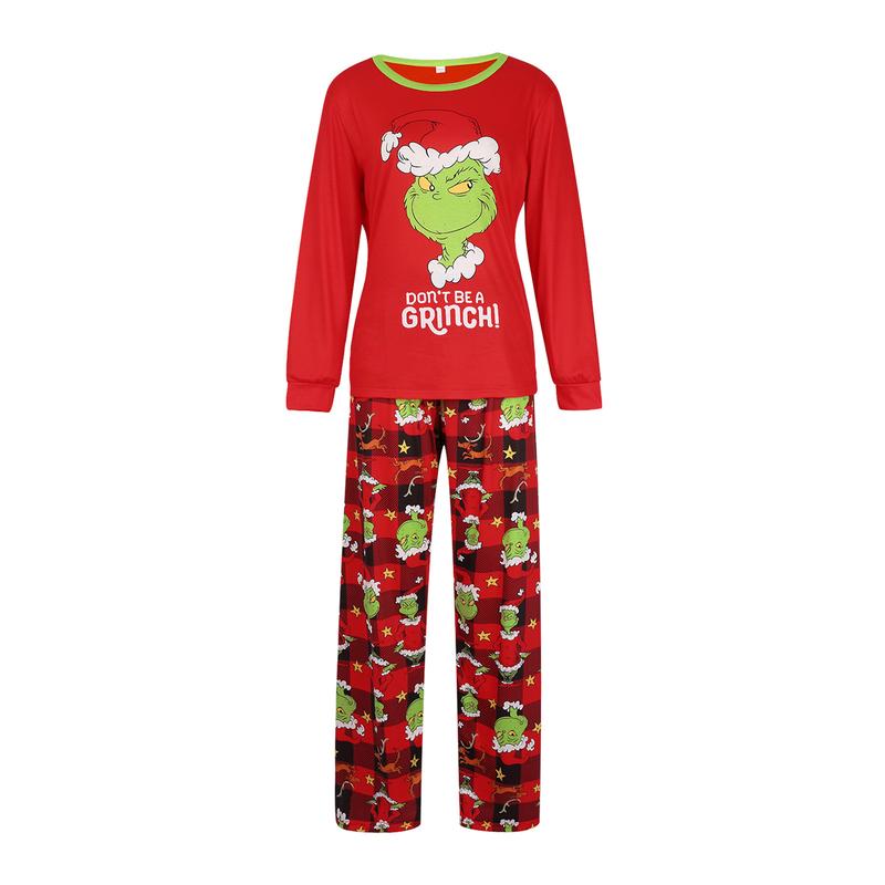 Christmas Matching Family Pajamas Sets Xmas Green Monster Print Long Sleeve Top and Pants Jammies Sleepwear