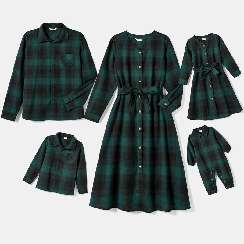 PatPat Family Matching Casual  Grid Houndstooth Long-sleeve Dresses & Tops Sets