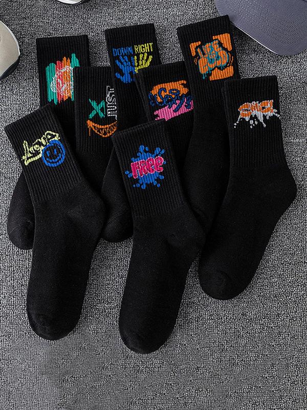 Women's Random Cartoon Graphic Print Crew Socks, Casual Soft Comfy Breathable Socks for All Seasons Daily Wear, Women's Socks