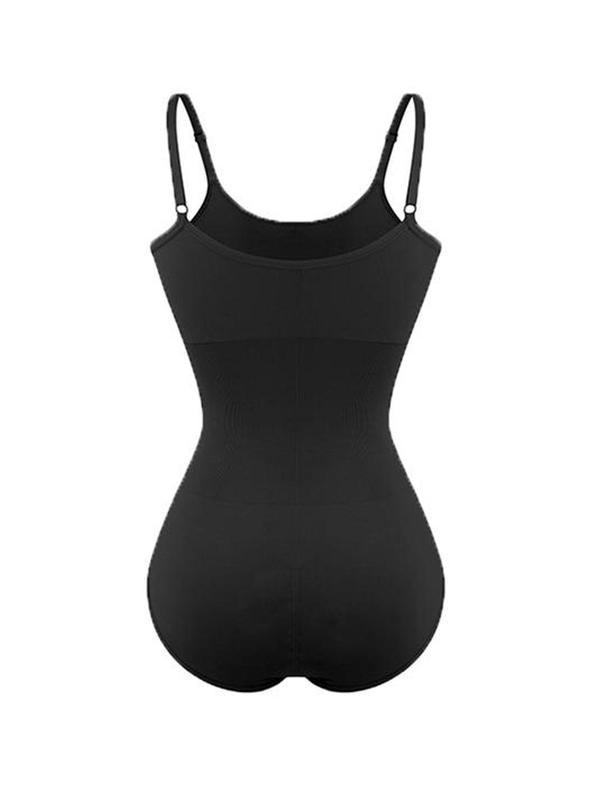 Women's Solid Backless Shapewear Bodysuit with Open Crotch Design, Seamless Scoop Neck Adjustable Strap Bodysuit, Tummy Control Shaper for Women